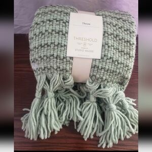 Studio McGee Mint Sage Woven Throw with Fringe